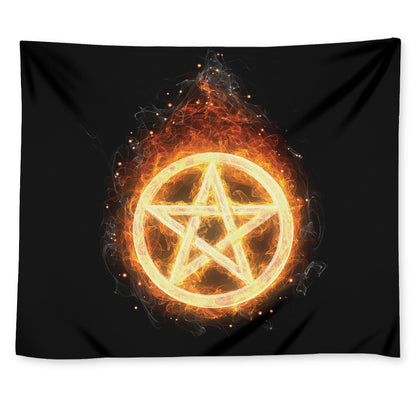 Flame Pentagram Print Tapestry
