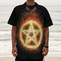 Flame Pentagram Print Textured Short Sleeve Shirt