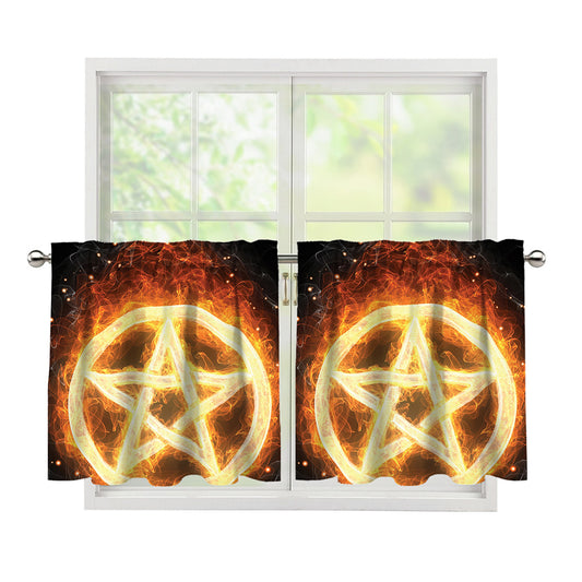 Flame Pentagram Print Tier Curtains