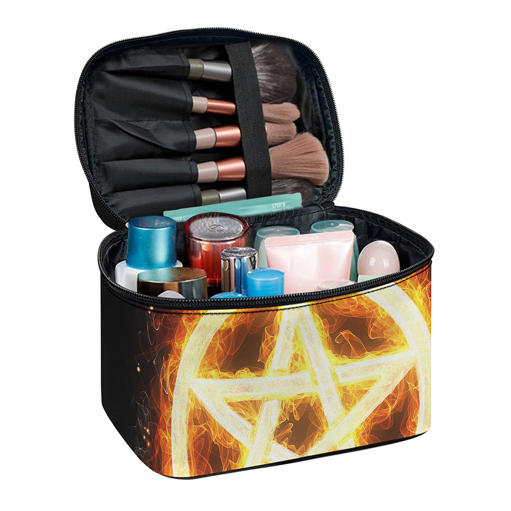 Flame Pentagram Print Travel Makeup Bag