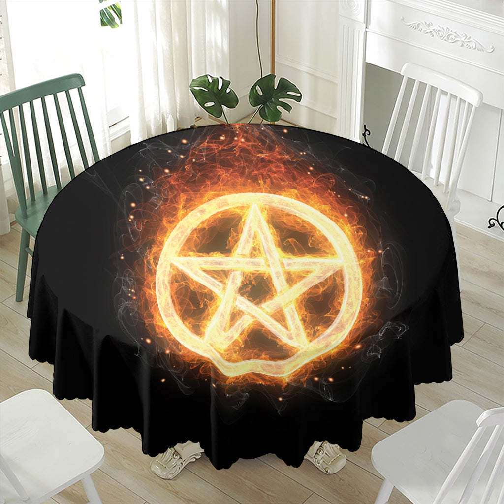 Flame Pentagram Print Waterproof Round Tablecloth