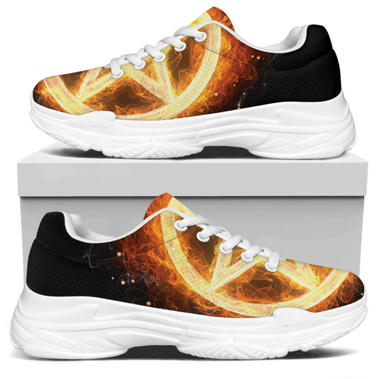 Flame Pentagram Print White Chunky Shoes