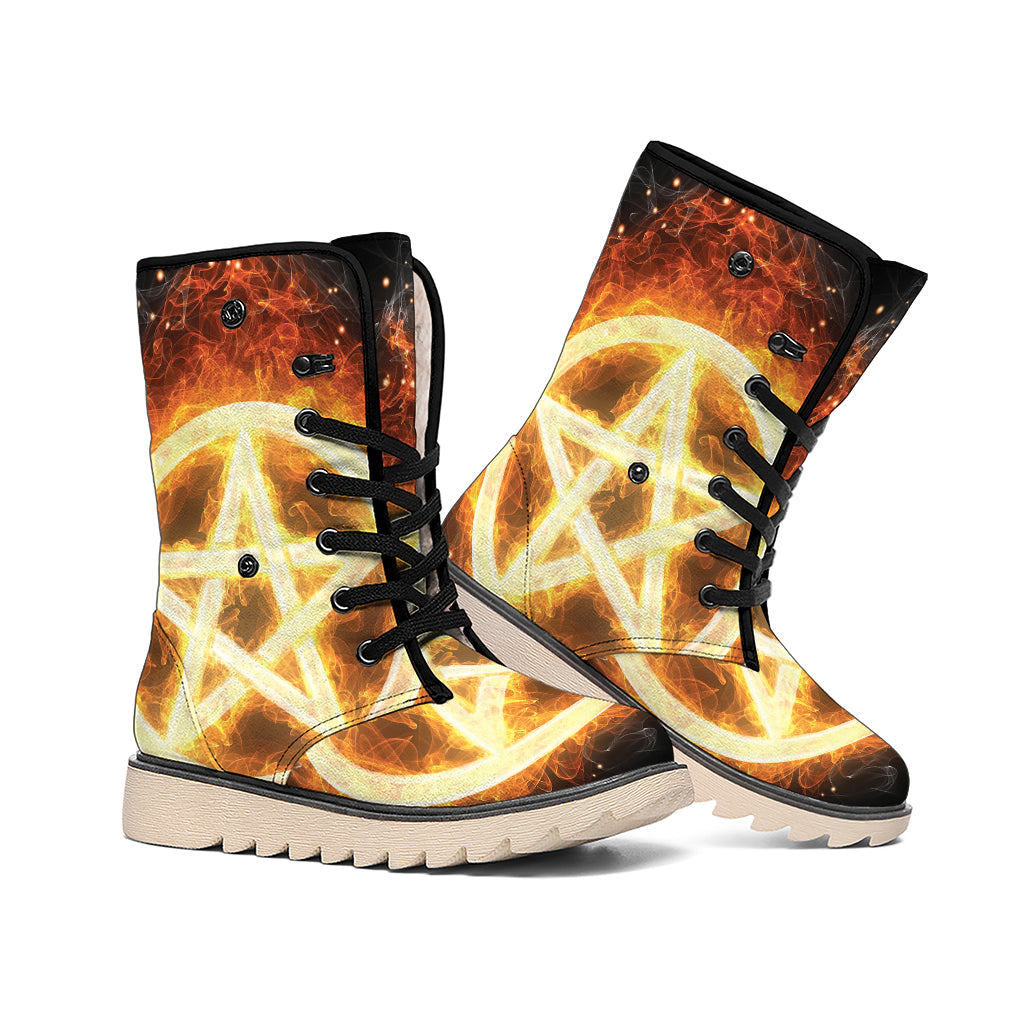 Flame Pentagram Print Winter Boots