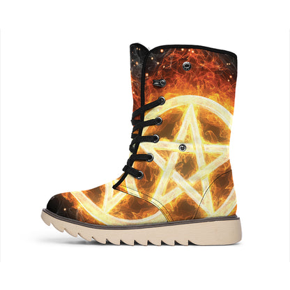 Flame Pentagram Print Winter Boots