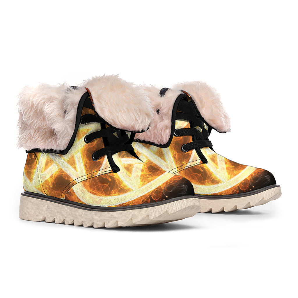 Flame Pentagram Print Winter Boots