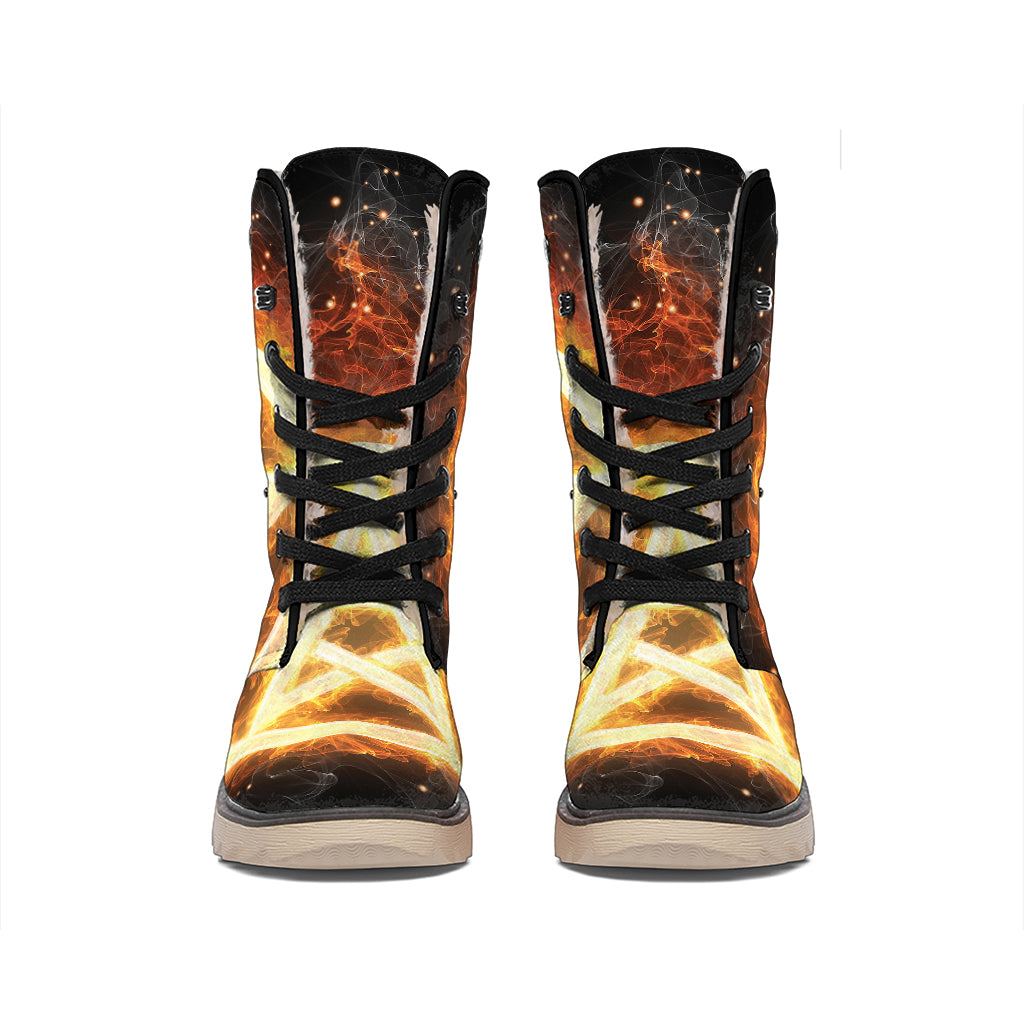 Flame Pentagram Print Winter Boots