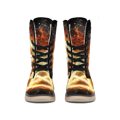 Flame Pentagram Print Winter Boots