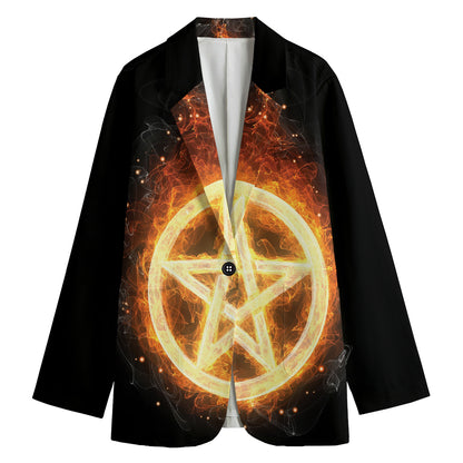 Flame Pentagram Print Women's Blazer