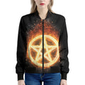 Flame Pentagram Print Women's Bomber Jacket