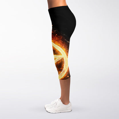 Flame Pentagram Print Women's Capri Leggings