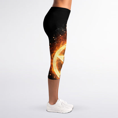 Flame Pentagram Print Women's Capri Leggings