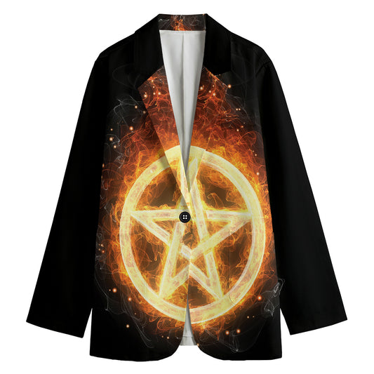 Flame Pentagram Print Women's Cotton Blazer