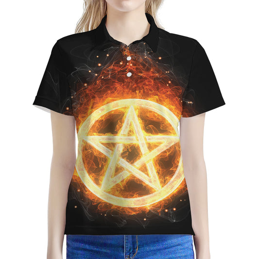 Flame Pentagram Print Women's Polo Shirt