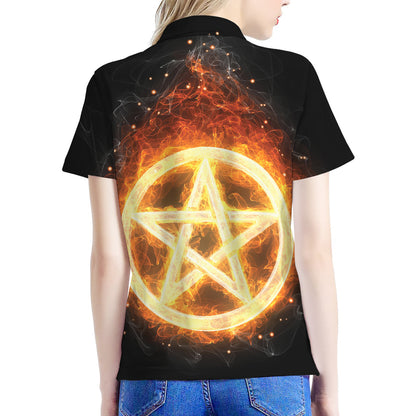 Flame Pentagram Print Women's Polo Shirt