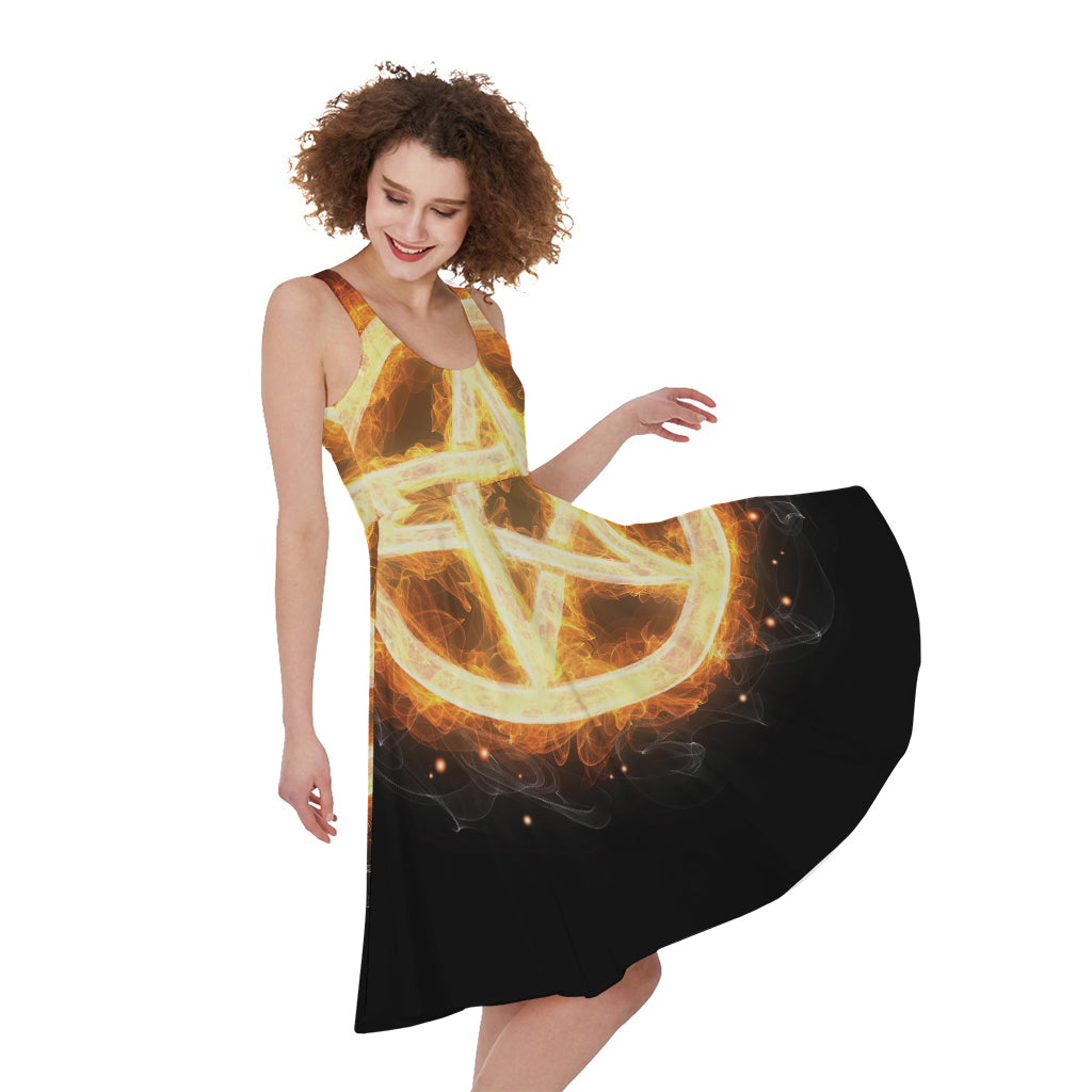 Flame Pentagram Print Women's Sleeveless Dress