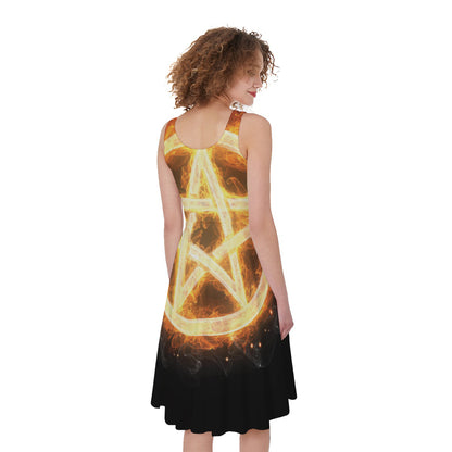 Flame Pentagram Print Women's Sleeveless Dress