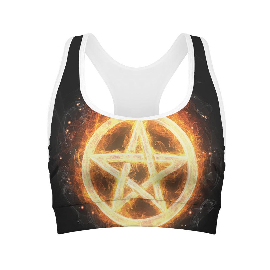 Flame Pentagram Print Women's Sports Bra