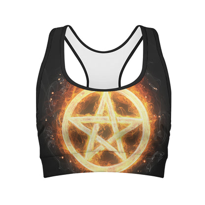 Flame Pentagram Print Women's Sports Bra