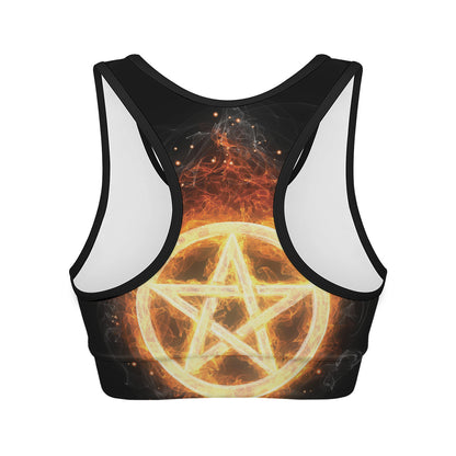Flame Pentagram Print Women's Sports Bra