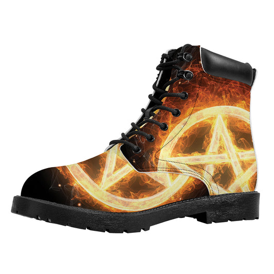 Flame Pentagram Print Work Boots
