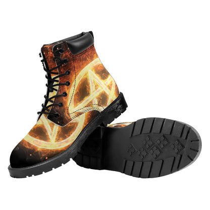 Flame Pentagram Print Work Boots