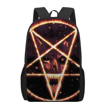 Flame Satanic Pentagram Print 17 Inch Backpack