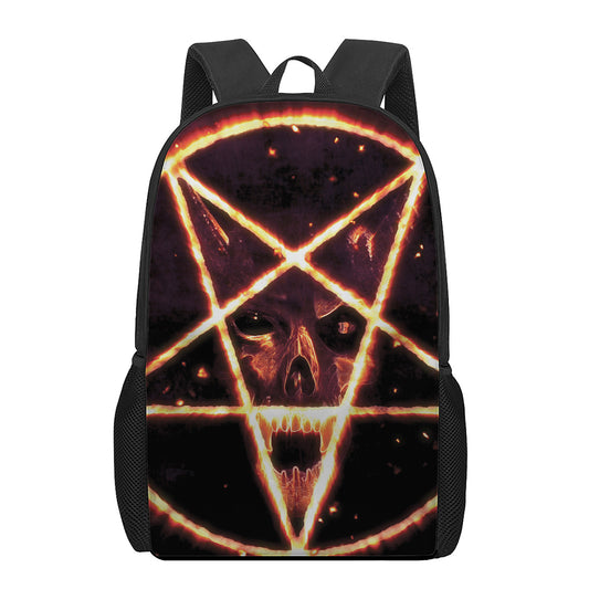 Flame Satanic Pentagram Print 17 Inch Backpack