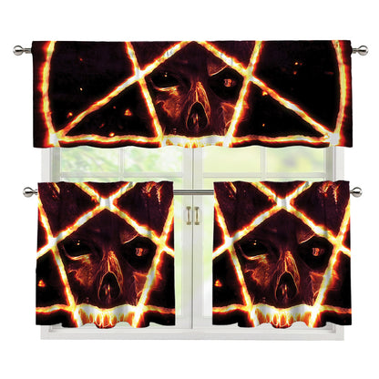 Flame Satanic Pentagram Print 3 Piece Kitchen Curtains