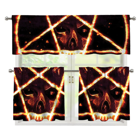 Flame Satanic Pentagram Print 3 Piece Kitchen Curtains