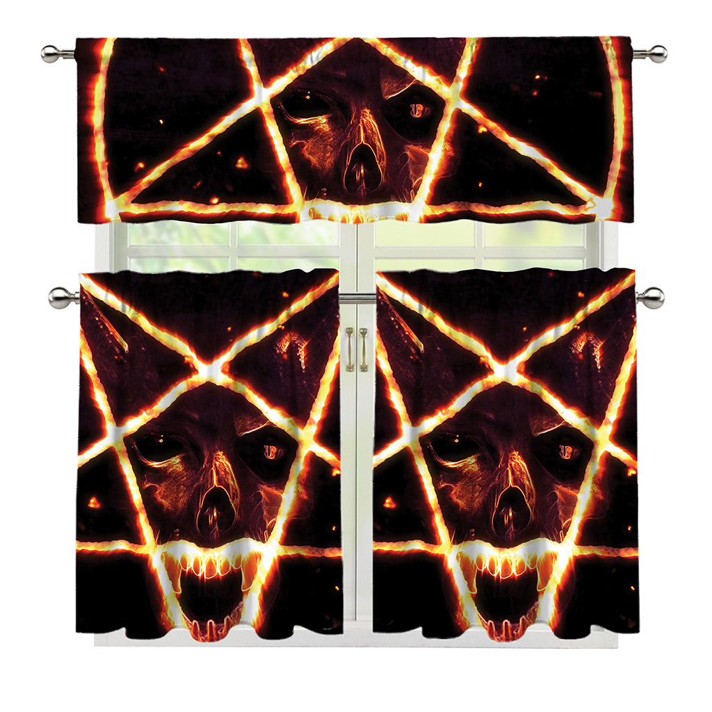 Flame Satanic Pentagram Print 3 Piece Kitchen Curtains