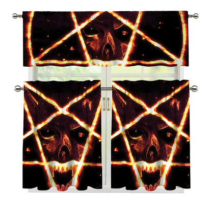 Flame Satanic Pentagram Print 3 Piece Kitchen Curtains
