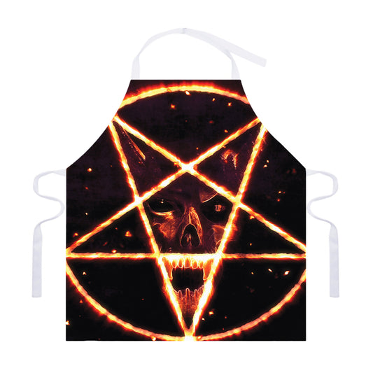 Flame Satanic Pentagram Print Adjustable Apron