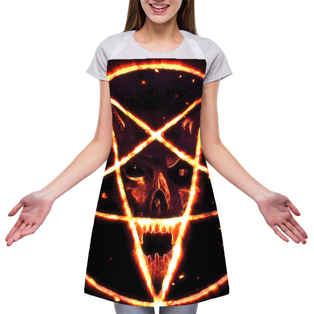 Flame Satanic Pentagram Print Adjustable Apron