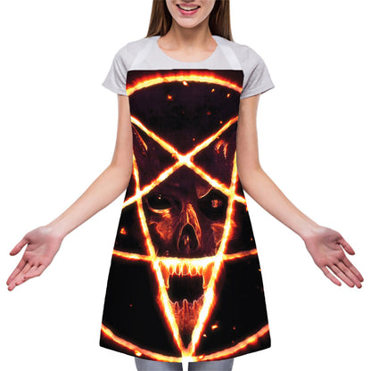 Flame Satanic Pentagram Print Adjustable Apron