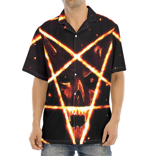 Flame Satanic Pentagram Print Aloha Shirt