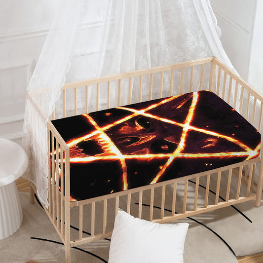 Flame Satanic Pentagram Print Baby Crib Sheet