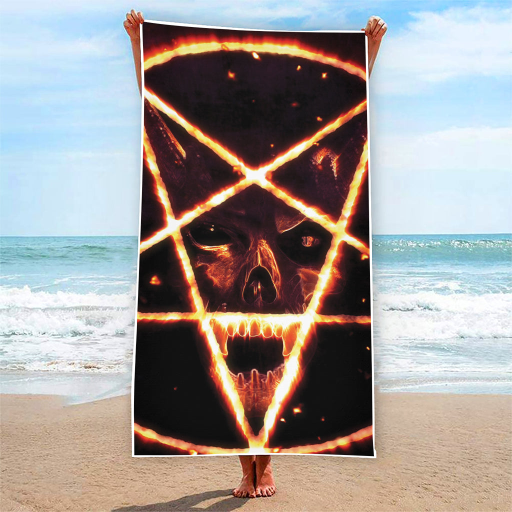 Flame Satanic Pentagram Print Beach Towel