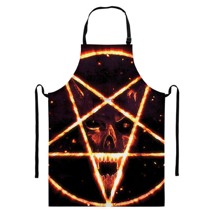 Flame Satanic Pentagram Print Bib Apron With Pocket