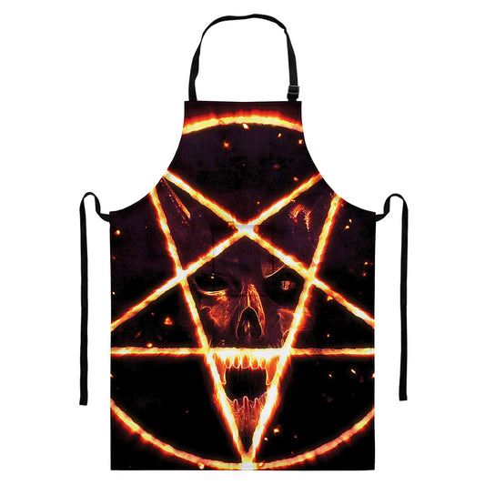 Flame Satanic Pentagram Print Bib Apron With Pocket