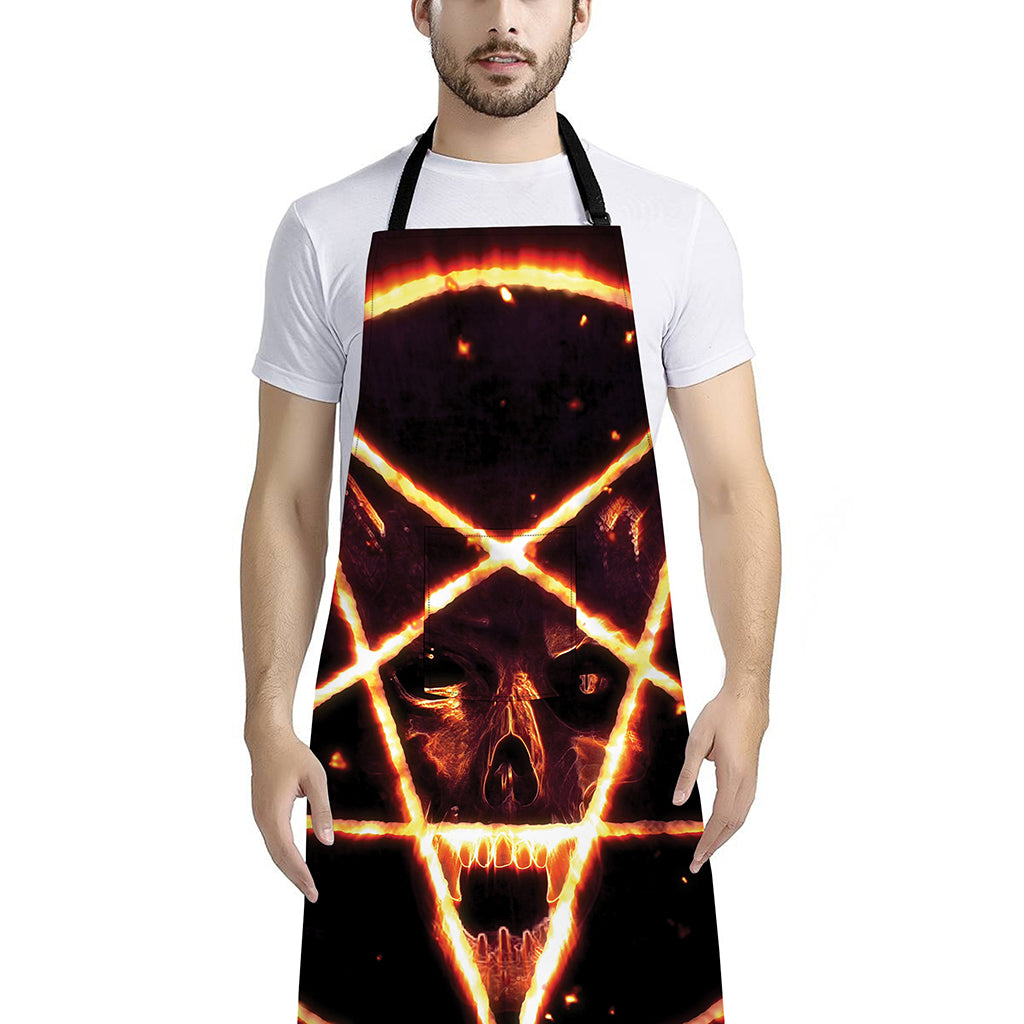 Flame Satanic Pentagram Print Bib Apron With Pocket