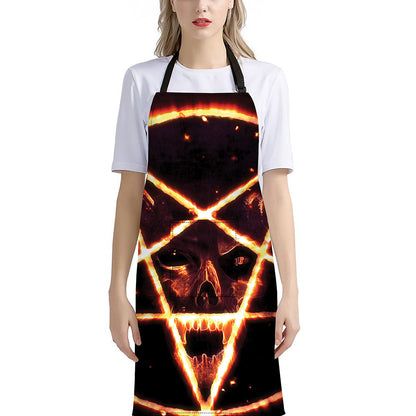 Flame Satanic Pentagram Print Bib Apron With Pocket