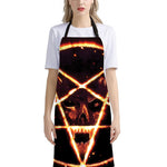 Flame Satanic Pentagram Print Bib Apron With Pocket