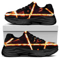 Flame Satanic Pentagram Print Black Chunky Shoes