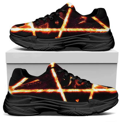 Flame Satanic Pentagram Print Black Chunky Shoes