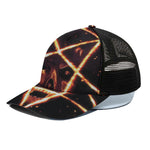 Flame Satanic Pentagram Print Black Mesh Trucker Cap