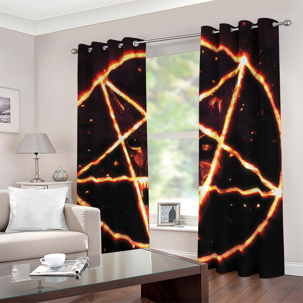 Flame Satanic Pentagram Print Blackout Grommet Curtains