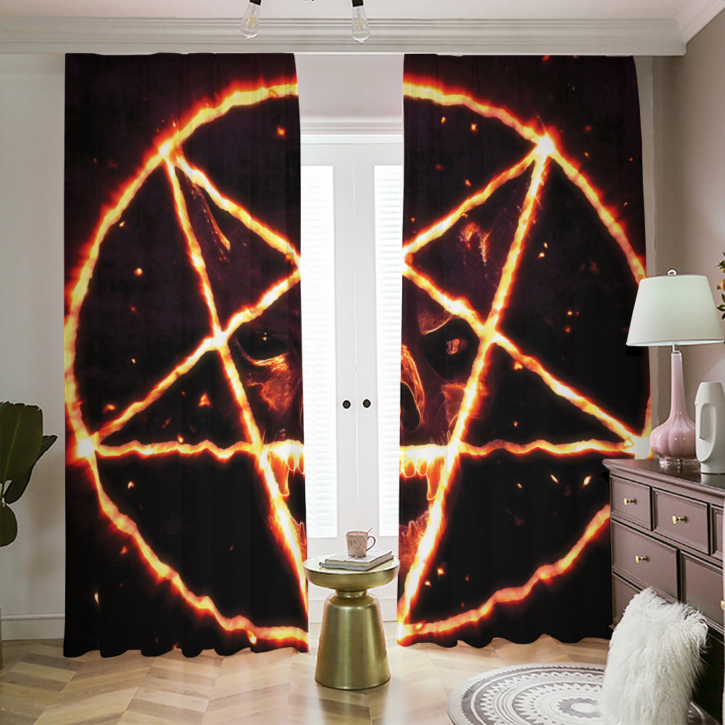 Flame Satanic Pentagram Print Blackout Pencil Pleat Curtains