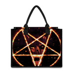 Flame Satanic Pentagram Print Canvas Tote Bag
