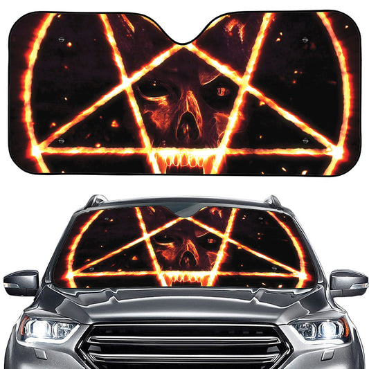 Flame Satanic Pentagram Print Car Windshield Sun Shade