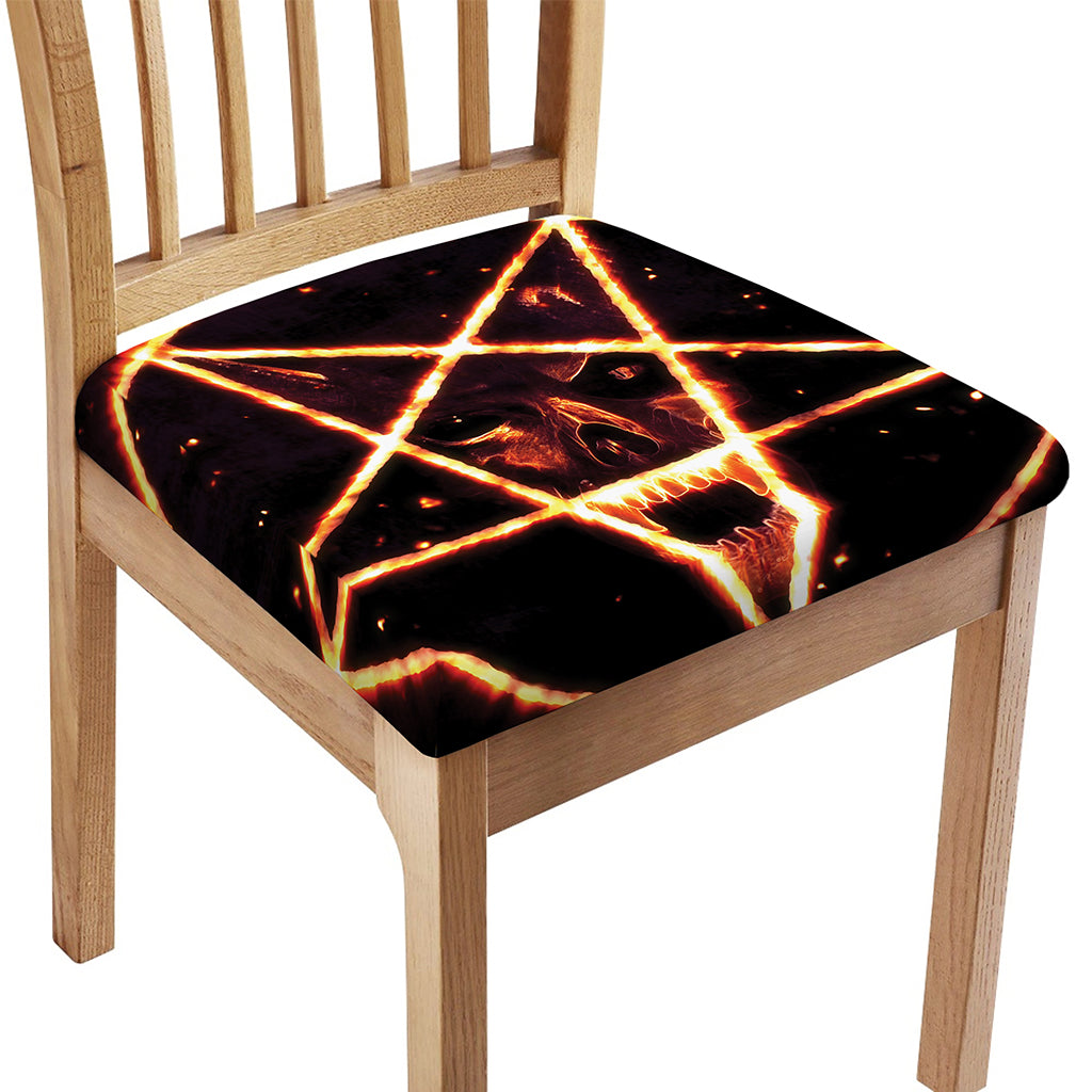 Flame Satanic Pentagram Print Chair Cushion Cover